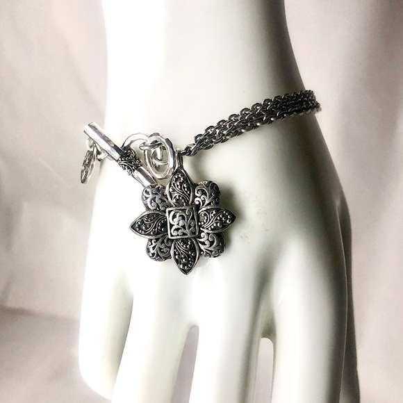 LOIS HILL Sterling Silver Reversible Multi-Strand Floral Charm & Toggle Bracelet - Picture 5 of 17